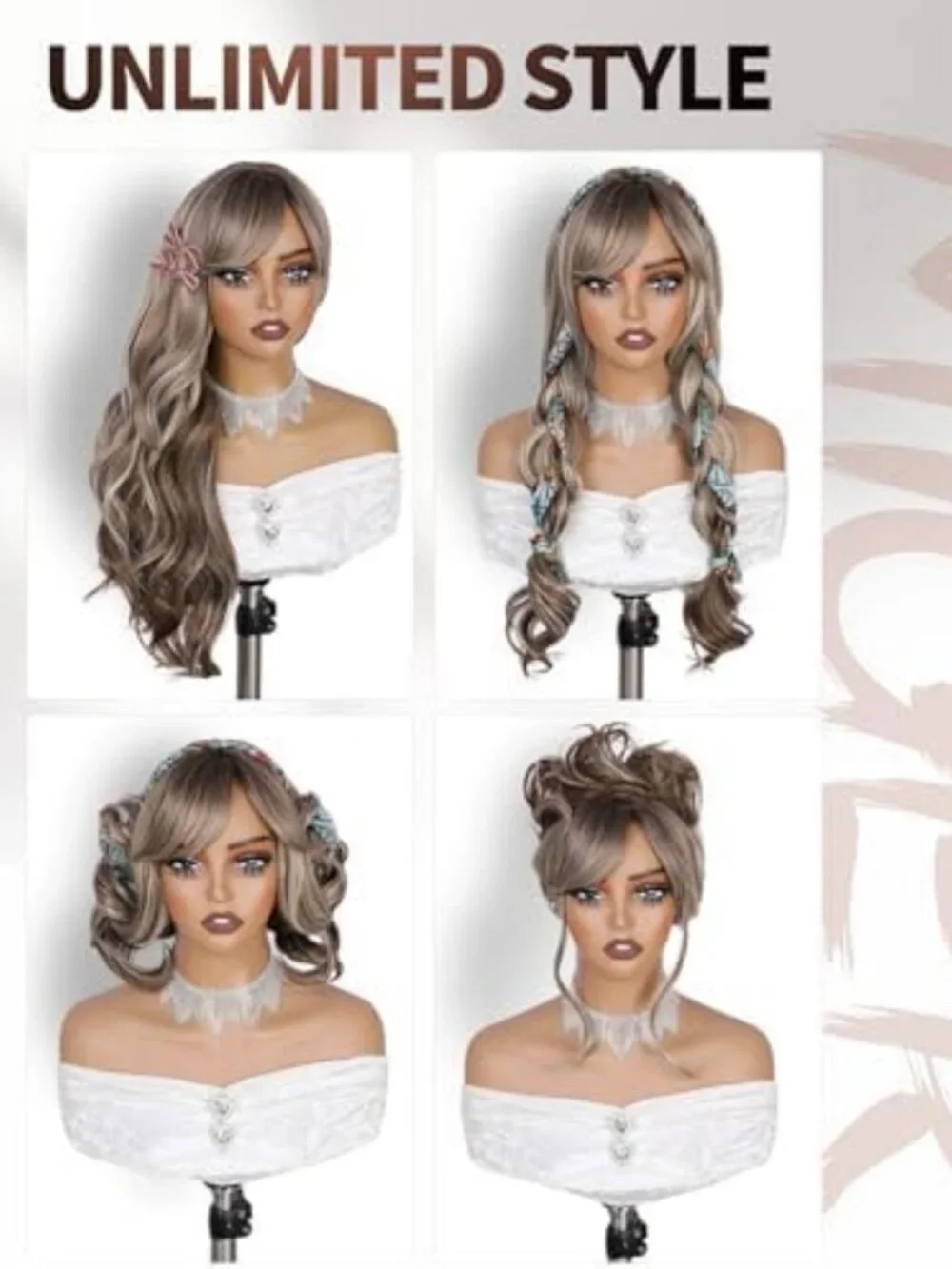Long Brown Blonde Ombre Curly Wig with Bangs - 26 Inch Stylish Hairpiece